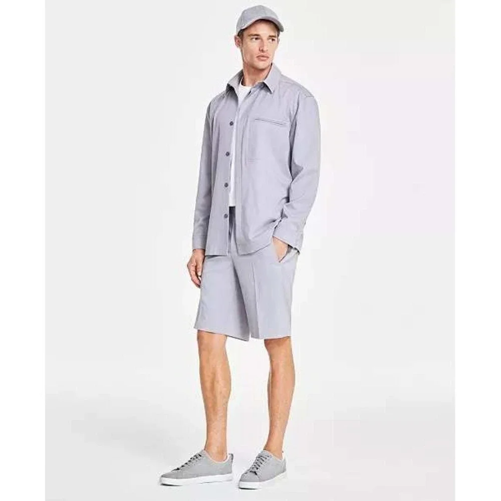 Alfani Mens Clean One Pocket‎ Heathered Shirt Jacket Casual Grey L 100185384MN